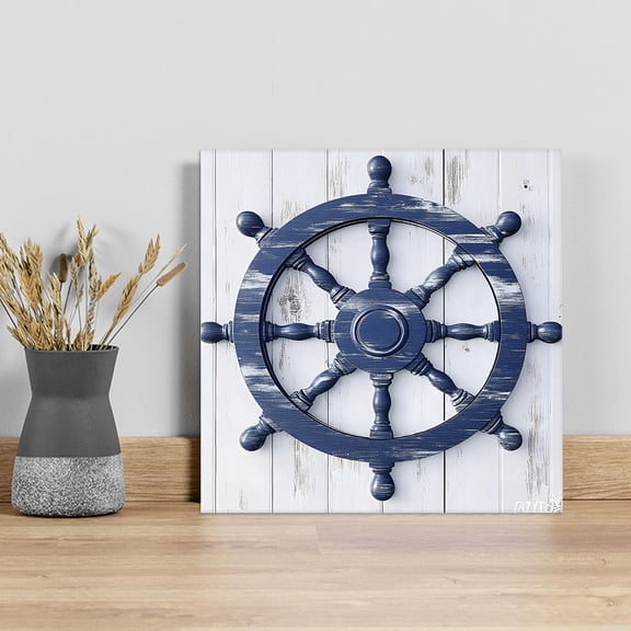 Blue Coastal Wall Art Painting on Canvas, Nautical Summer Beach Ocean Canvas Art Home Prints Wall Art Framed Modern Artwork for Living Room Bedroom Wall Decor 8x8in