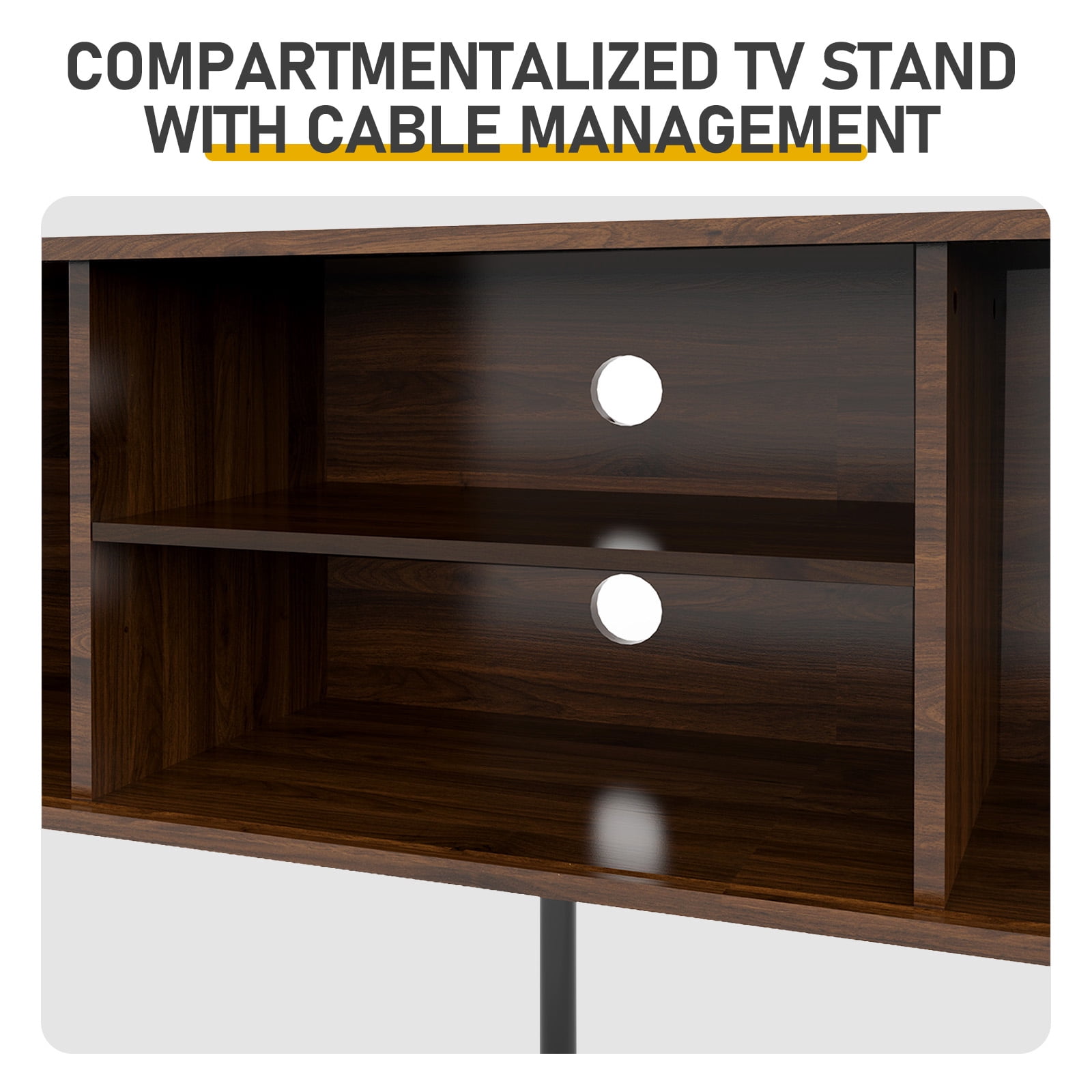Embossed Particle Board TV Stand, Oval Tabletop 147x35x58cm, Modern Entertainment Center with Sliding Grid Doors, Media Console Cabinet for Living Room Bedroom, Walnut