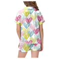 thumbnail image 5 of Rovga Outfits For Girls Short Sleeve Heart Shaped Leopard Print Pajama Set Lapel Tee Caual Shorts With Pockets Heart Shaped Print Set Comfortable Vacation Clothes Set Light 4-5 Years, 5 of 6