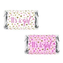 60 Its a Girl Pink Baby Shower Miniatures Candy Bar Wrapper, Baby Shower Miniatures Candy Bar Stickers Decorations, Candy Not Included