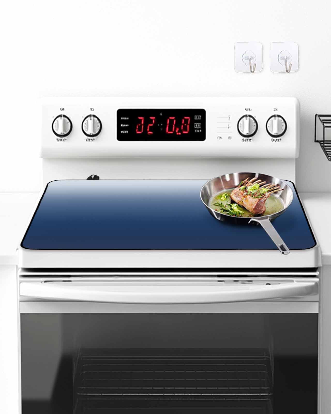 Stove Top Covers for Electric Stove, Navy Blue Ombre Glass Stovetop Cover Protector, Modern Abstract Art Gradient Aesthetics Induction Cooktop Protector Oven Mat for Kitchen Countertop 24"x21"