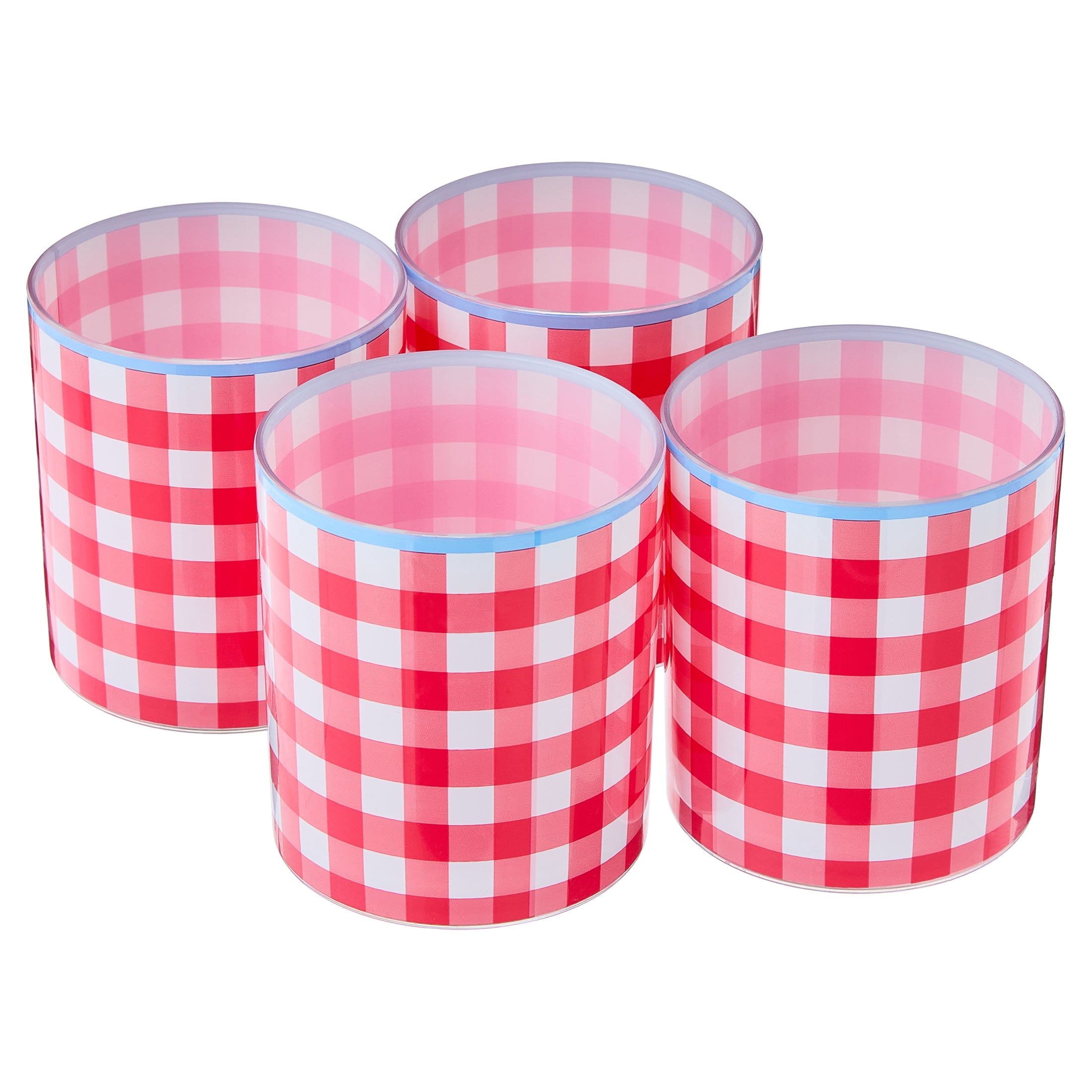Sheila Bridges Philadelphia Red Gingham Lowball Tumblers, 4 Count