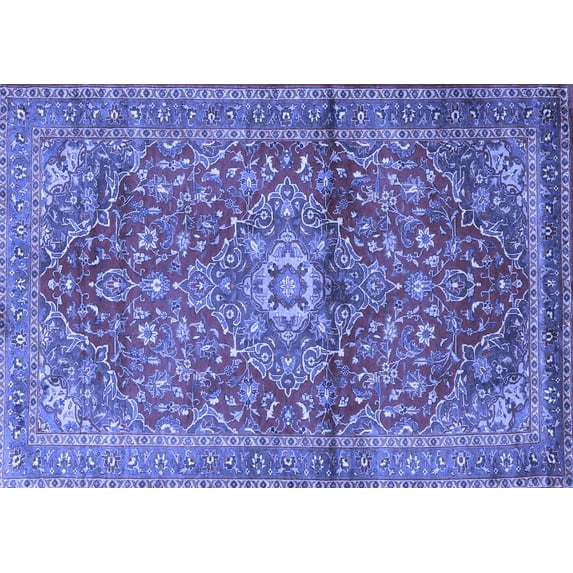 Ahgly Company Machine Washable Indoor Rectangle Medallion Blue Traditional Area Rugs, 2' x 5'