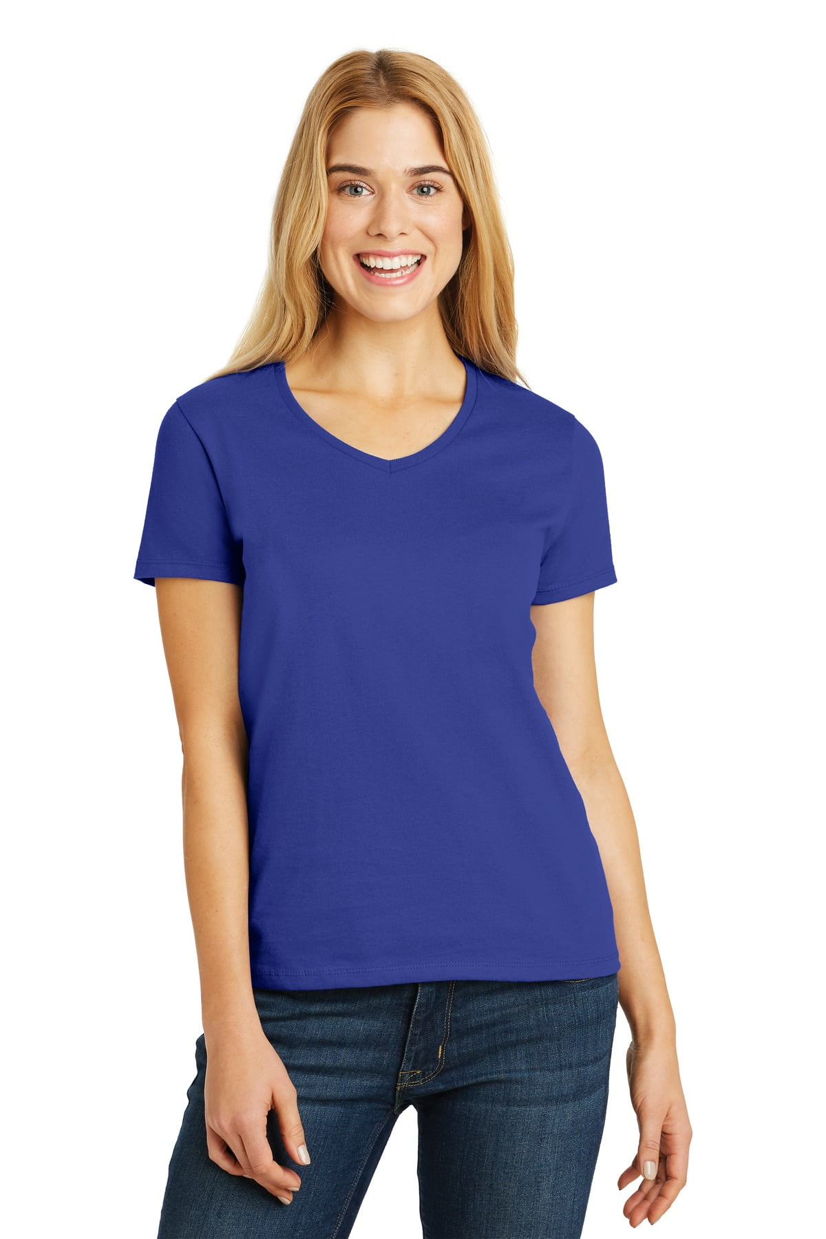 Hanes Ladies Tagless 100 Cotton V Neck T Shirt