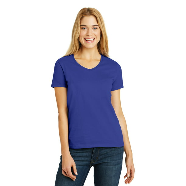 Hanes Ladies Tagless 100% Cotton V-Neck T-Shirt - Walmart.com