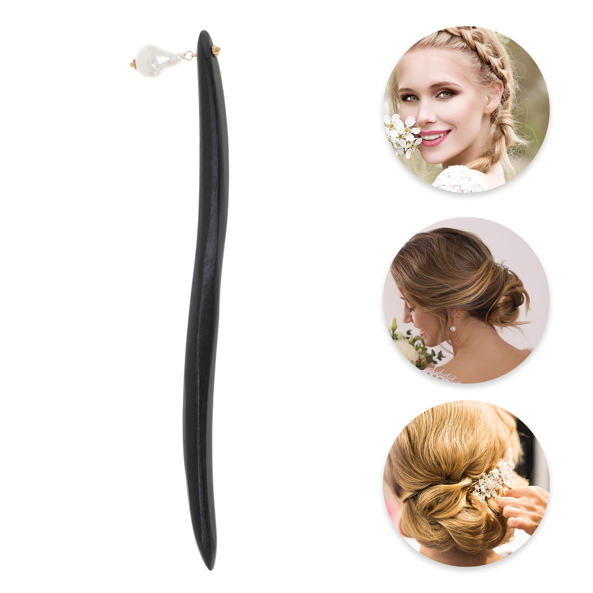 Unique Bargains Faux Pearl Hair Chopstick for Women Black White 1 Pc