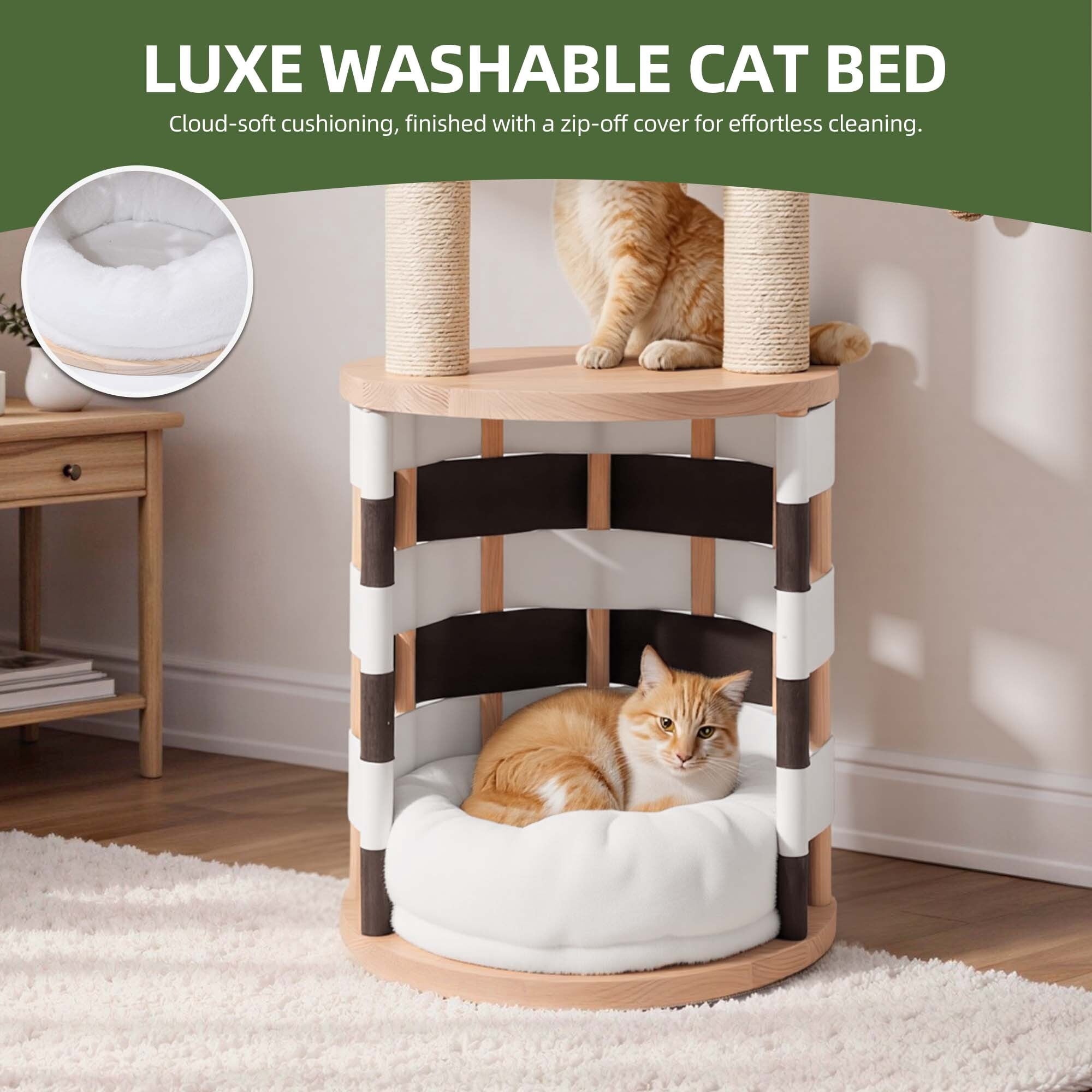 Uforic 40 in Solid Pine Wood Cat Tree, Multi-Level Cat Tower with Cat House, Observation Perches, Plush Bed & Sisal Scratching Posts, Indoor Cat Furniture