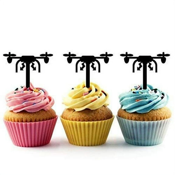 Remote-Drone Silhouette Acrylic Cupcake Toppers-12 PCS