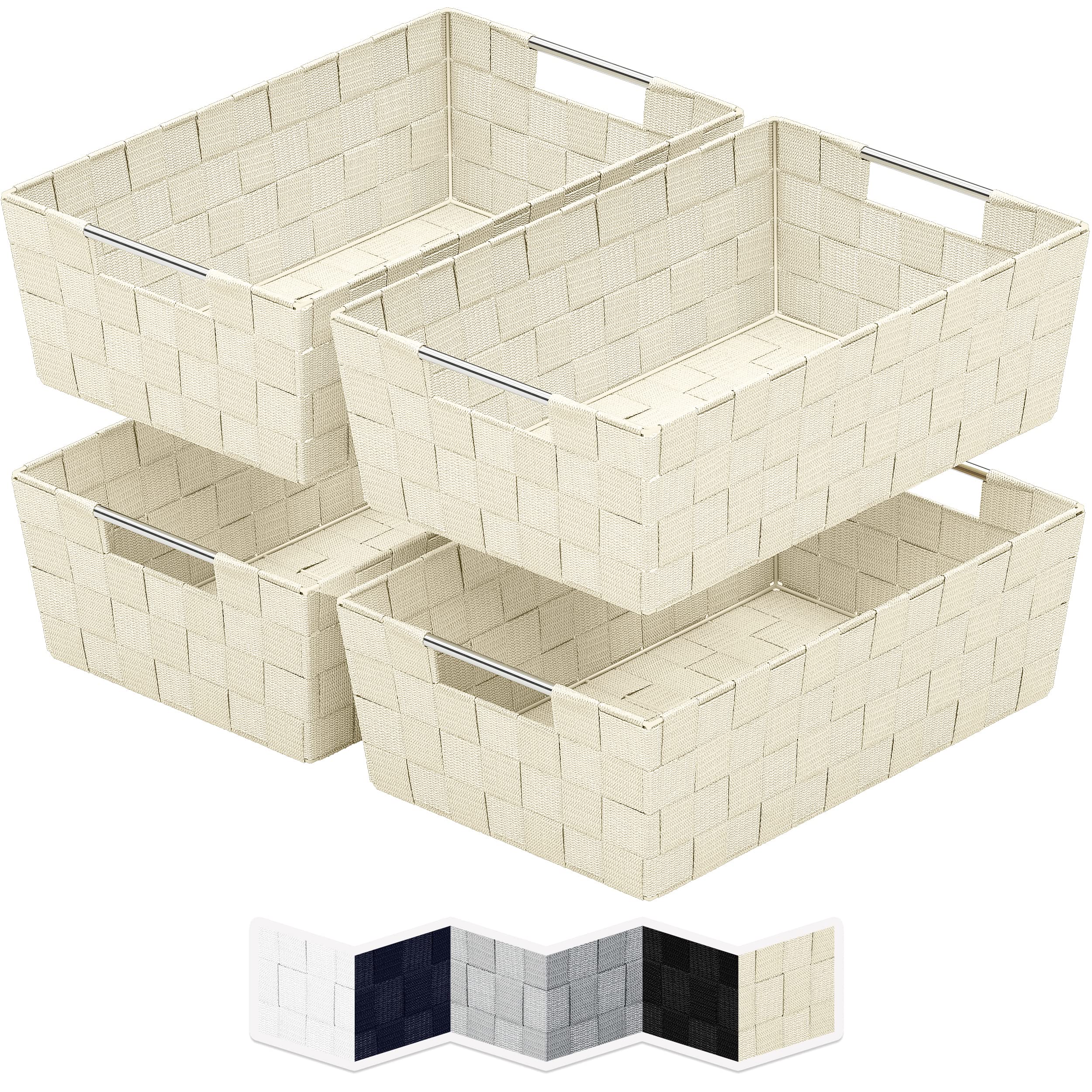 NEATERIZE Woven Storage Baskets for Organizing 4 Fabric Empty