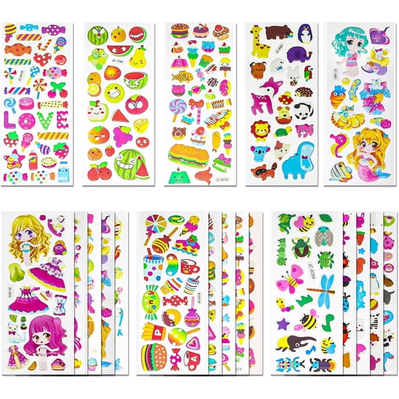 Vivid Puffy 3D Stickers for Kids - 530 Stickers, 24 Sheets, Colored, Boys & Girls, Teachers, Craft, Scrapbooking (Style-2)