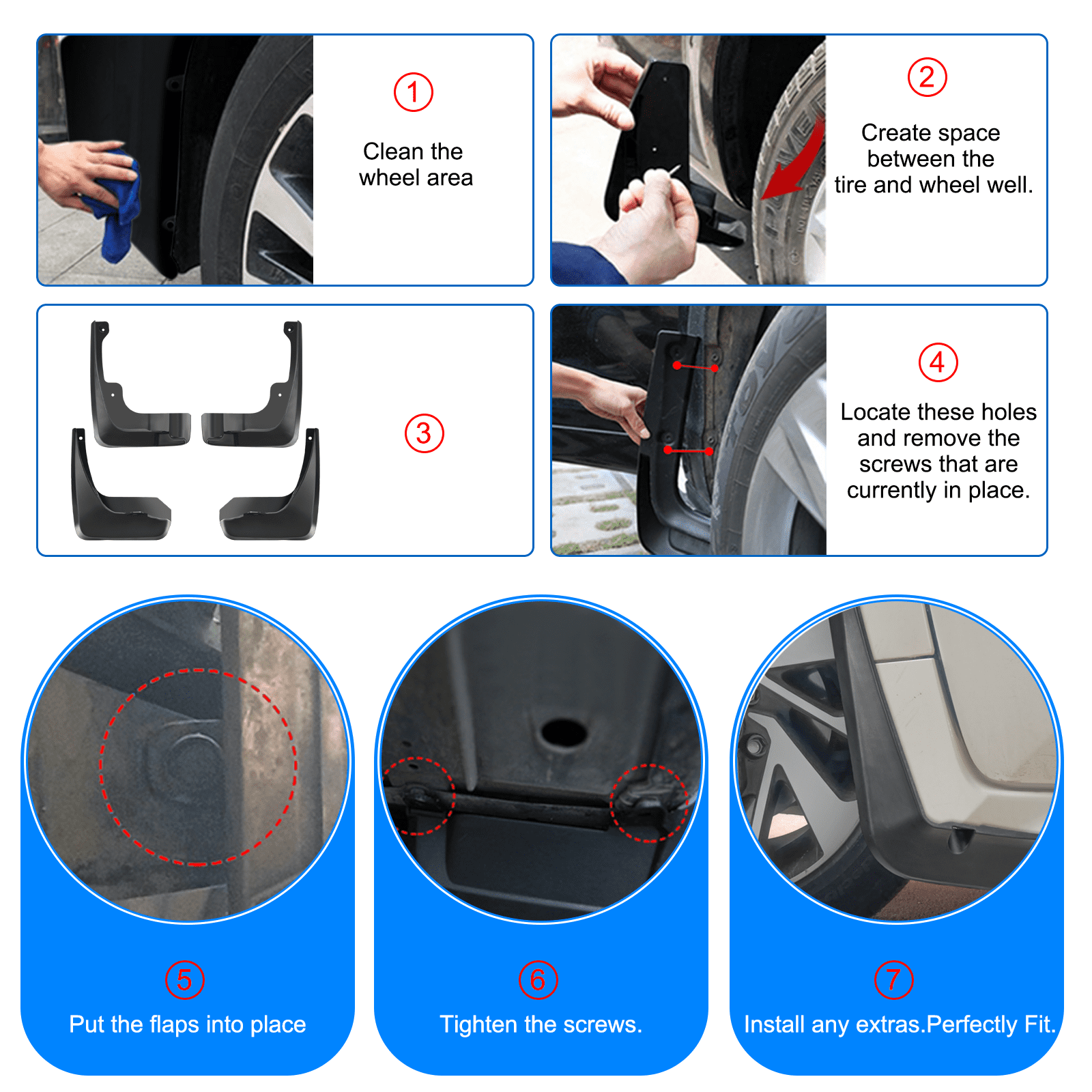 SPEEDWOW Mud Flaps Splash Guards Fit for 2007-2011 Toyota Camry,Front and Rear 4 Piece/Set