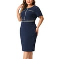 thumbnail image 2 of DARING DIVA Plus Size Button Crew Neck Bodycon Pencil Dress 1X Navy Blue, 2 of 6