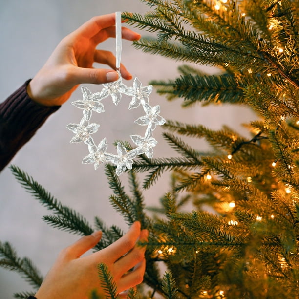 Adornos navideños, adornos navideños, regalos navideños, adornos navideños, lentejuelas, colgante acrílico, copo de nieve transparente, diseño de escena de árbol de Navidad, accesorios, decoraciones a
