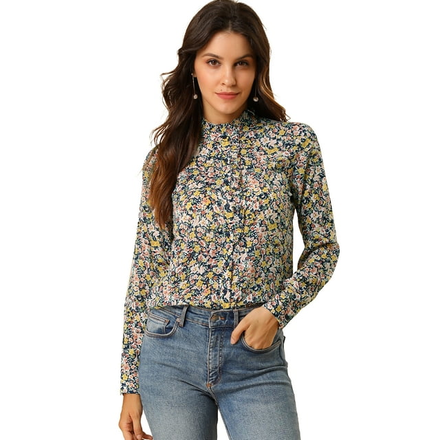 INSPIRE CHIC Chemise Décontractée à Manches Longues à Col Montant Imprimé Floral pour Femmes