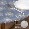 thumbnail image 3 of Purple Beige Dandelion Round Tablecloth, Fitted Table Cover with Elastic for 55"-60" Round Tables, Farmhouse Botanical Blossom Table Cloth Outdoor Indoor Dinning Party Waterproof Tablecloths, 3 of 7