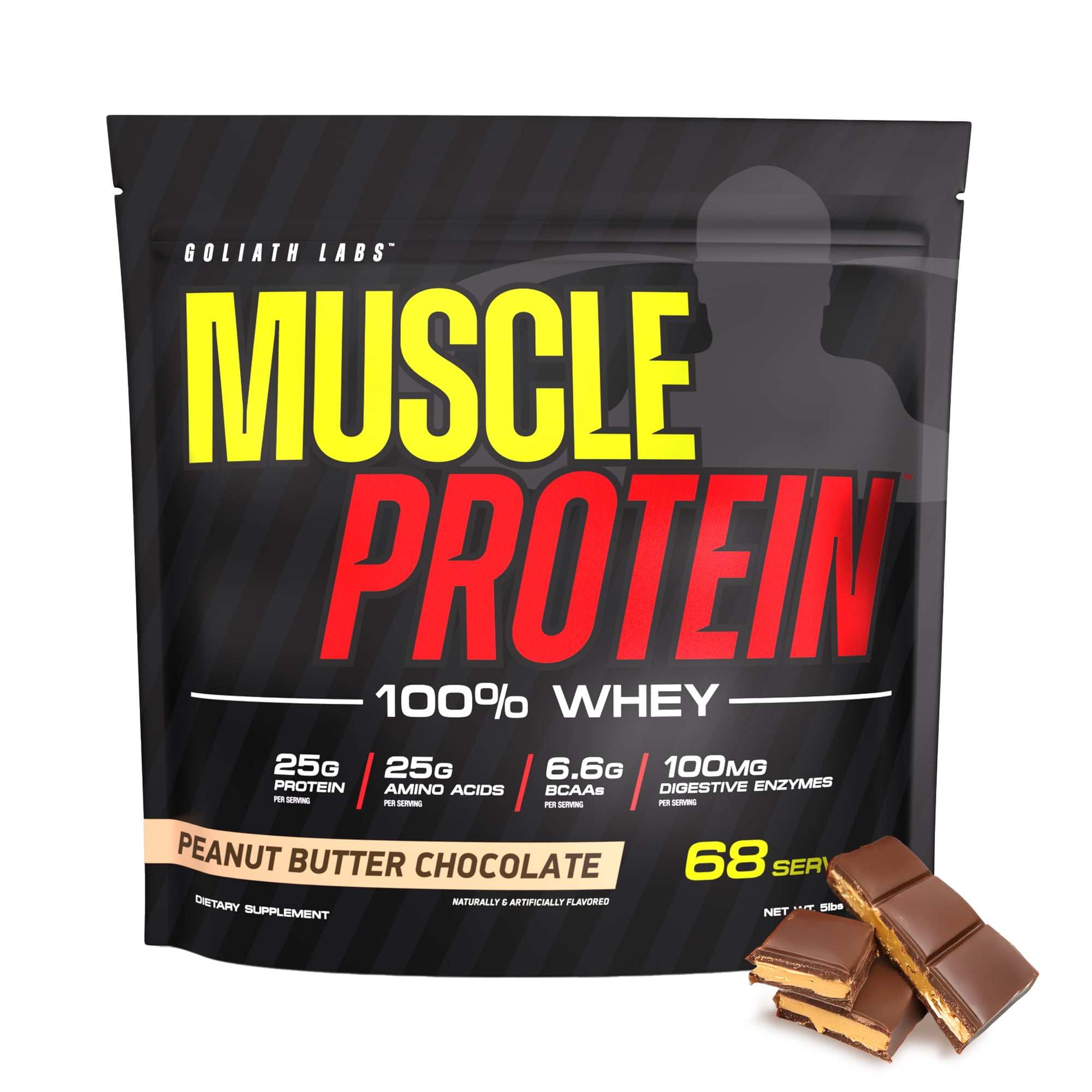 COLOSSAL LABS Muscle Protein Whey Powder [5 lbs/Pack of 1]– Cold Filtered, 25g Pure Protein, 6.6g BCAAs (Packaging May Vary) (5 Pound (Pack of 1), Peanut Butter Chocolate)
