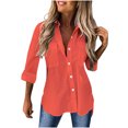 thumbnail image 3 of HTNBO Casual Fall Button Down Shirts for Women Plus Size Long Sleeve Cotton Linen Fall Blouse Business Work Tops Time and Clarence Fashion de?als under 15, 3 of 5