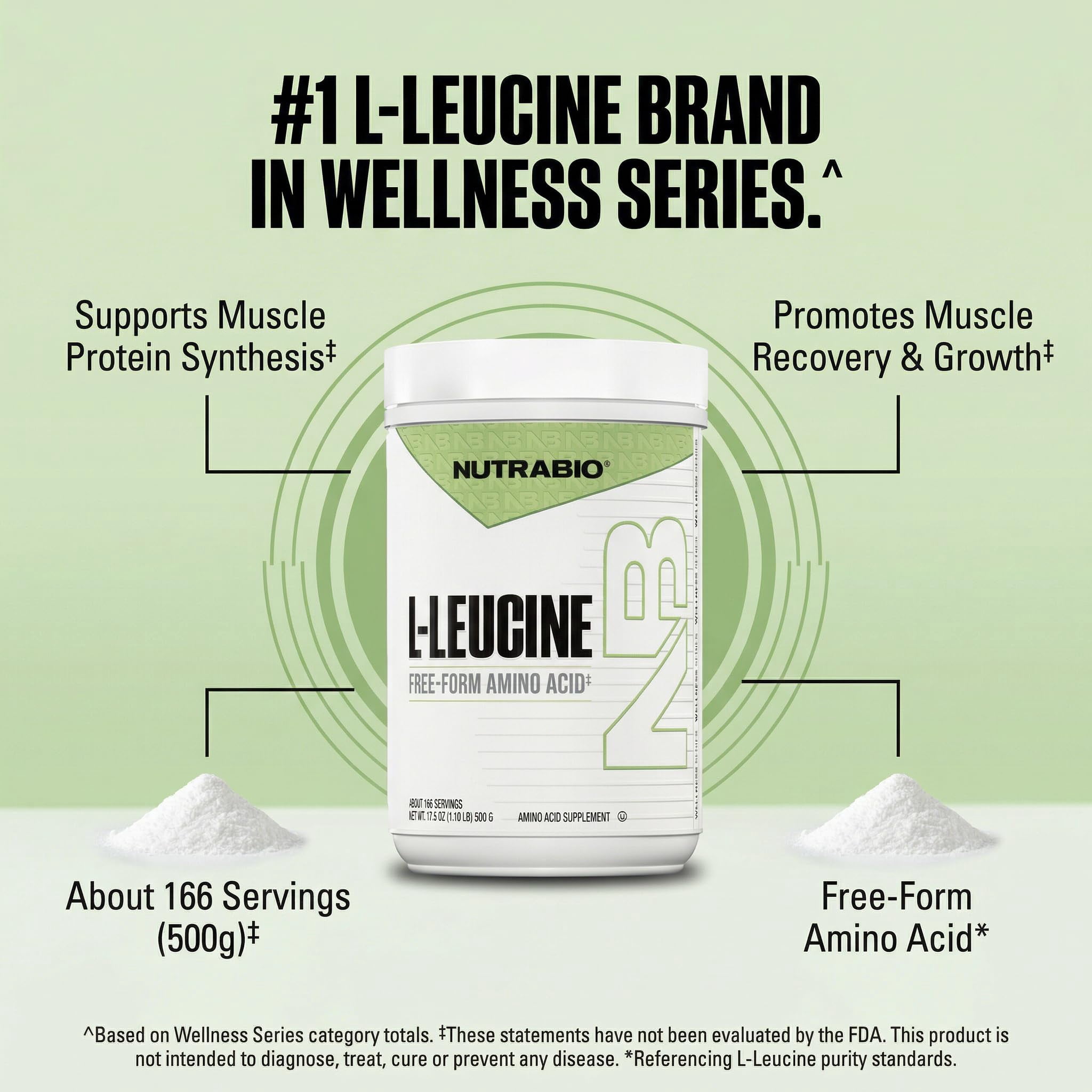 NutraBio 100% Pure L-Leucine - Muscle Recovery and Support - Naturally Fermented Free Form Amino Acid - Vegan, Non-GMO, Gluten Free - (500 Grams)