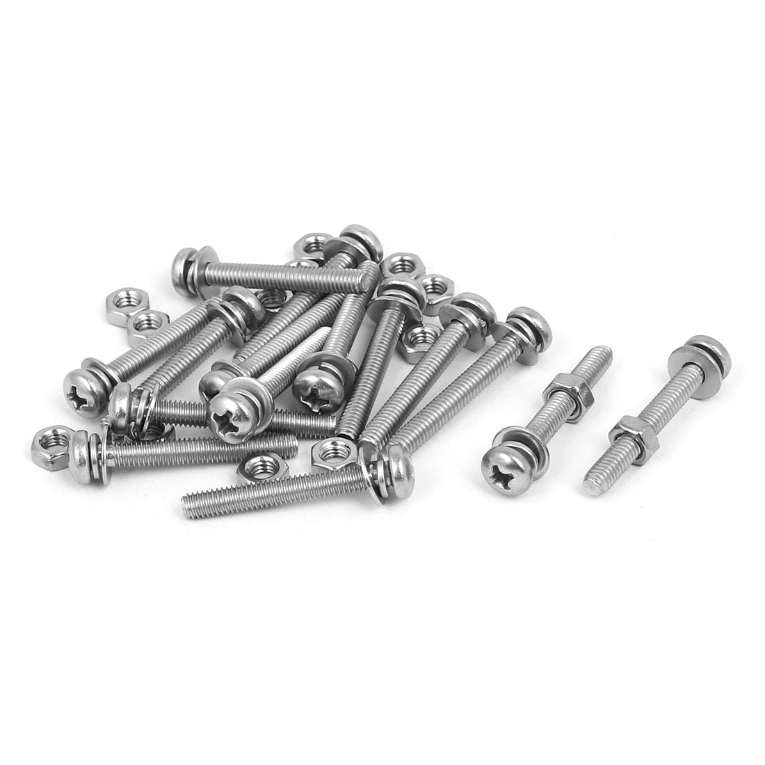 3 Phillips Pan Head 304 Stainless Steel Screws Nuts w Washers 30 Sets