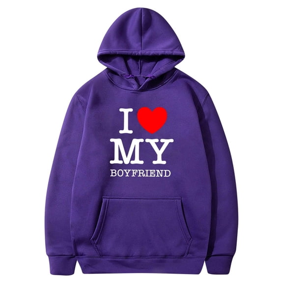 I Love My Boyfriend Hoodie Love Heart Valentines Day Hooded Sweatshirt Sweater Pullover Tops Cute Funny Gifts Clothes