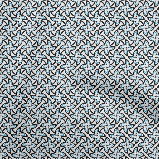 oneOone Rayon Medium Blue Fabric Asian Block Sewing Craft Projects Fabric Prints By Yard 56 Inch Wide