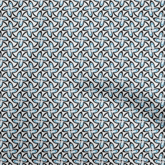 oneOone Polyester Spandex Medium Blue Fabric Asian Block Quilting Supplies Print Sewing Fabric By The Yard 56 Inch Wide