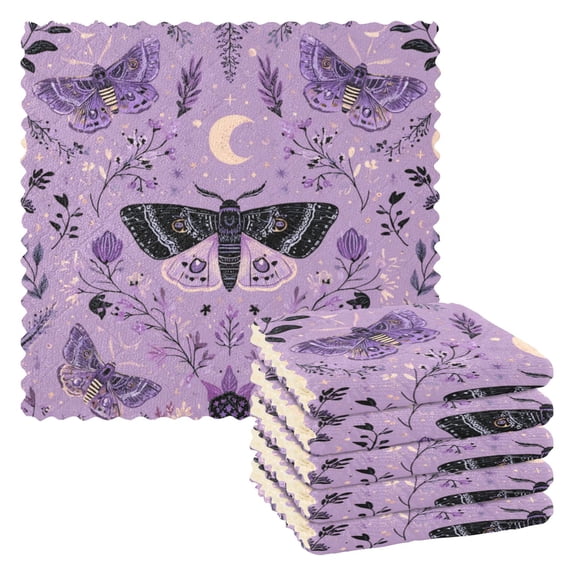 6 Pieces of Kitchen Towels Ultra Soft Absorbent Quick Drying Dish Cloths 11×11inch Purple Moths
