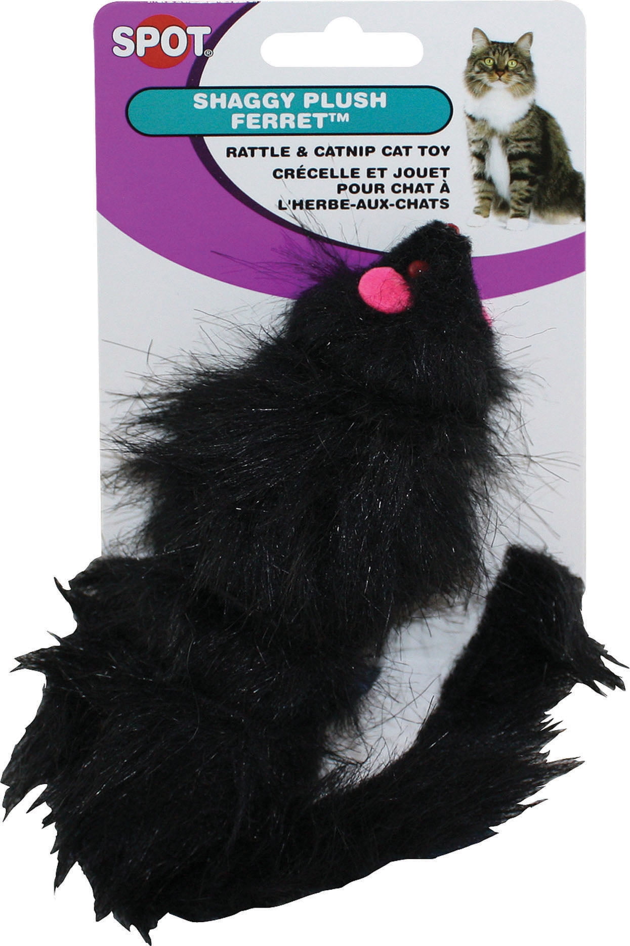 Shaggy Plush Ferret with Rattle & Catnip Cat Toy, Black