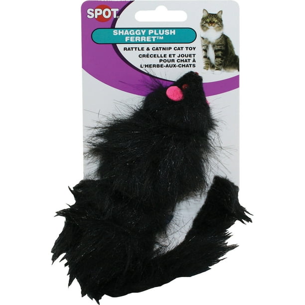 Shaggy Plush Ferret with Rattle & Catnip Cat Toy, Black