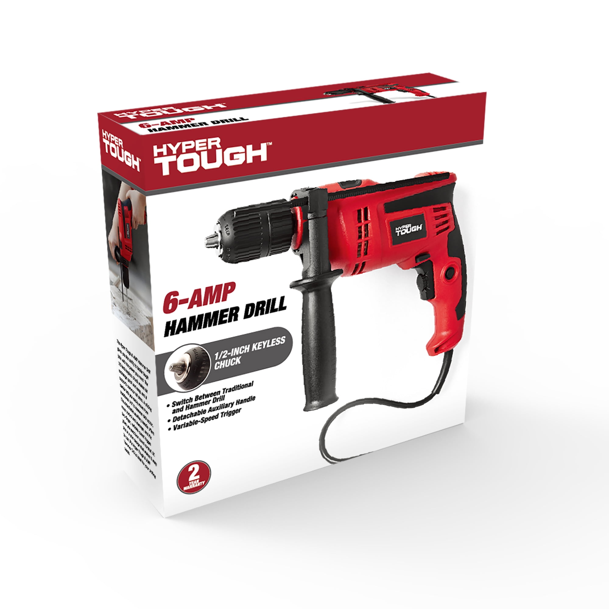 Hyper Tough 6.0Amp 1/2Inch Corded Hammer Drill Tools Garage