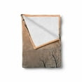 thumbnail image 2 of Nature Soft Flannel Fleece Blanket, Sun Rises Between Tree Branches in Misty Weather Foggy Sky Illustration, Cozy Plush for Indoor and Outdoor Use, 50" x 60", Slate Blue Orange Peach, by Ambesonne, 2 of 6