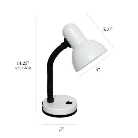 Simple Designs - Basic Metal Desk Lamp with Flexible Hose Neck - White