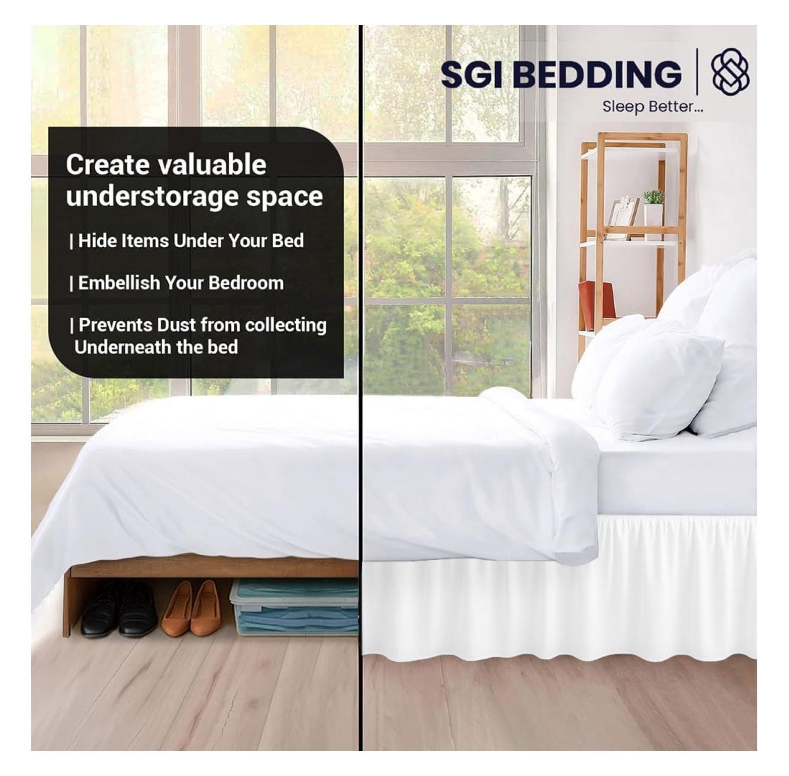 20 Inch Drop Ruffled Bed Skirt Queen Size - Classic Gathered Styling, Platform Style Dust Ruffle with Secure Fit, Split Corners, Wrinkle-Resistant Microfiber - White