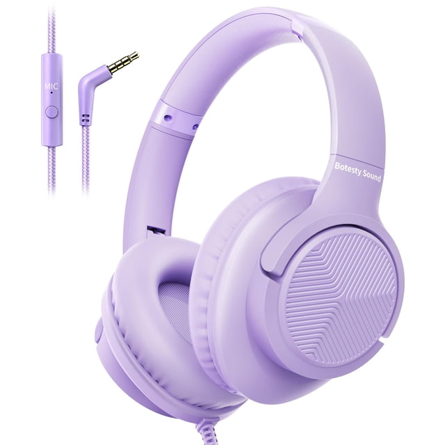 Auriculares Botesty Sound con cable y micrófono para colocar sobre la oreja, color morado