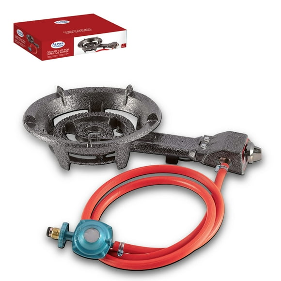 Alpine Cuisine 40,000 BTU Gas Stove Burner 13 Inch with Cast Iron legs | High-Pressure Cast-Iron Propane Burner & Hose - Kitchen Equipment & Camping Burner | Perfect for Home & Outdoor Cooking