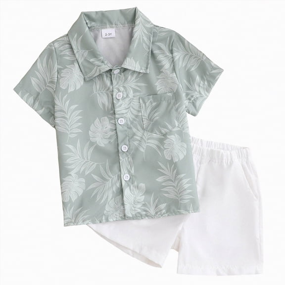 UngA Toddler Boy Clothes Beach Summer Outfits Kids Short Sleeve Button Down Shirt and Elastic Waist Shorts Sets (Light Blue,4-5 Years)