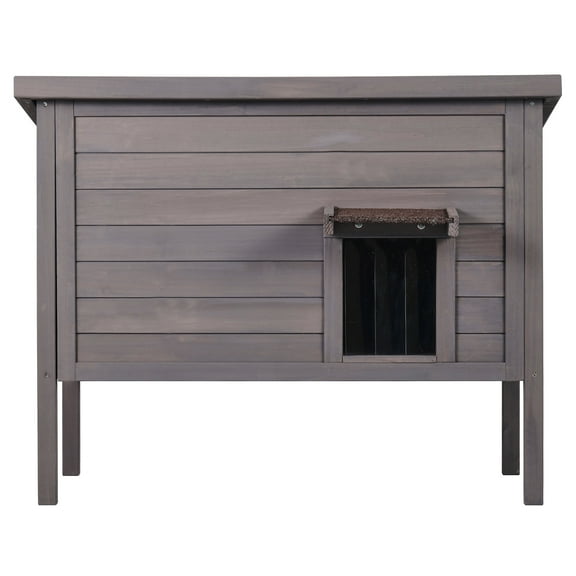 KFFKFF Weatherproof Outdoor Cat Shelter, Wooden Insulated House for Cats and Rabbit, 34x22x27in