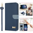 thumbnail image 2 of Designed for Samsung Galaxy A16 5G Wallet Phone Case,With Card Slots,Metal Bowknot PU Leather Flip Folio Kickstand,with Shoulder Strap&Wrist Strap,Shockproof Anti-fall Phone Case,Darkblue, 2 of 10