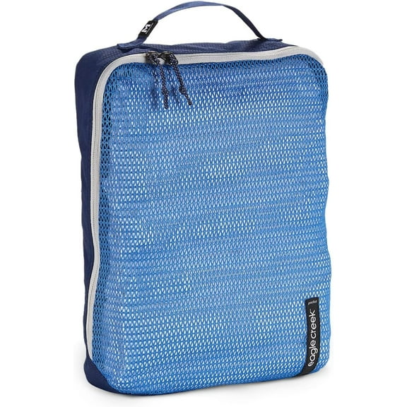 Eagle Creek Pack-It Reveal Medium Packing Cubes for Travel - Durable, Water-Resistant Fabric with Angled Zipper Design and Full Front-Panel Mesh Window, Az Blue/Grey