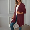thumbnail image 4 of IROINNID Cardigan for Women Open Front Lightweight Casual Jackets Sleeve Solid Blouse Outerwear Coat,Burgundy, 4 of 8