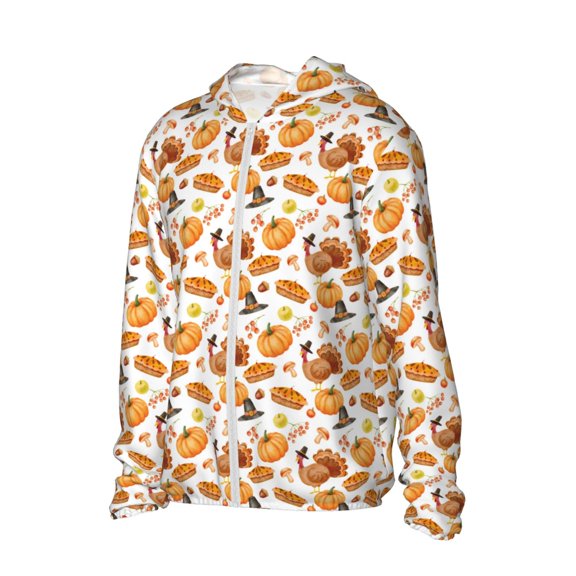 Uemuo Pumpkins Pattern Women's Full Zip UPF 50 Sun Protection Hoodie Jacket Long Sleeve Sun Shirt Hiking Outdoor Performance with Pockets-