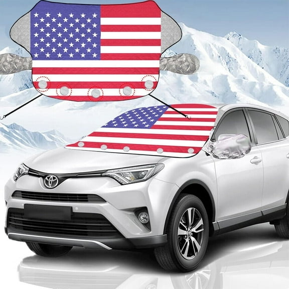KANCOKIT US Flag Windshield Cover for Ice and Snow, Heavy-Duty Magnetic Frost Guard Snow Cover, Weatherproof Windshield Protector Fits Most Cars SUVs Trucks (57"x48")