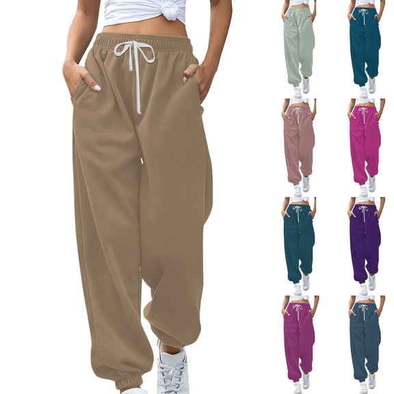 Women's High Waist Casual Joggers with Pockets Comfortable Relaxed Fit Sport Trousers for Workout and Active Wear
