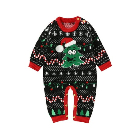 

Fanvereka Christmas Girls Boys Knitted Romper Long Sleeve Round Collar One Piece