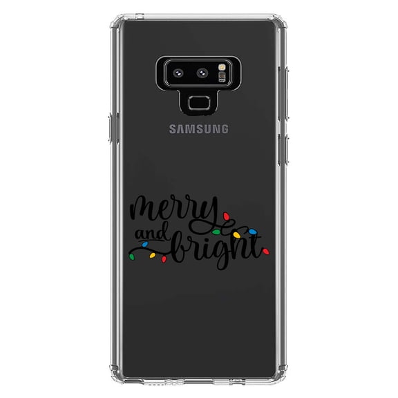 DistinctInk Clear Shockproof Hybrid Case for Samsung Galaxy Note 9 - TPU Bumper Acrylic Back Tempered Glass Screen Protector - Merry and Bright - Christmas Lights