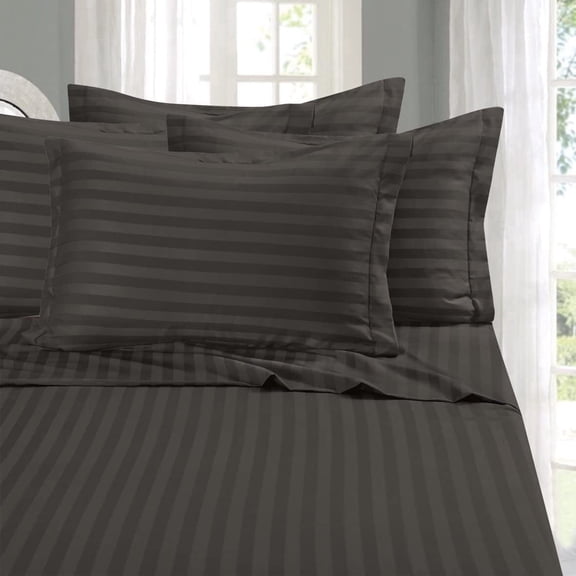 Elegant Comfort 1800 Series Damask Stripe 4-Piece Queen Sheet Set, 16" Deep Pocket Cooling Microfiber Bed Sheets, Gray