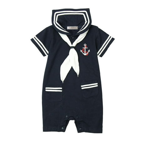

StylesILove Baby Boys Marine Sailor Short Sleeve Cotton Romper Onesie with Necktie 2pcs Holiday Outfit (Navy Blue 6 Months)