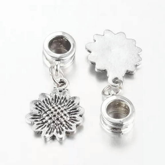 U8MO 10pcs Tibetan Alloy European Dangle Beads Large Hole Antique Silver Charms Craft-Flower