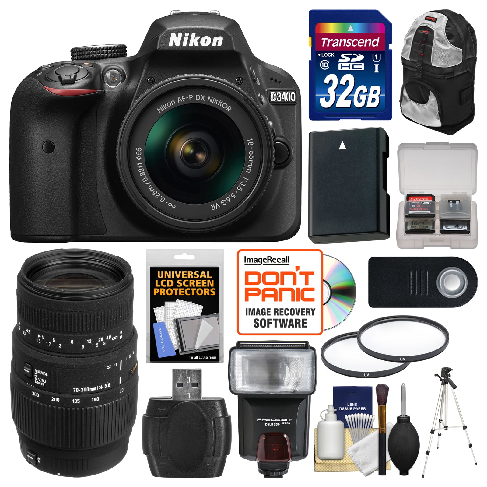 Nikon D3400 Digital SLR Camera & 18-55mm VR DX AF-P Zoom (Black) with