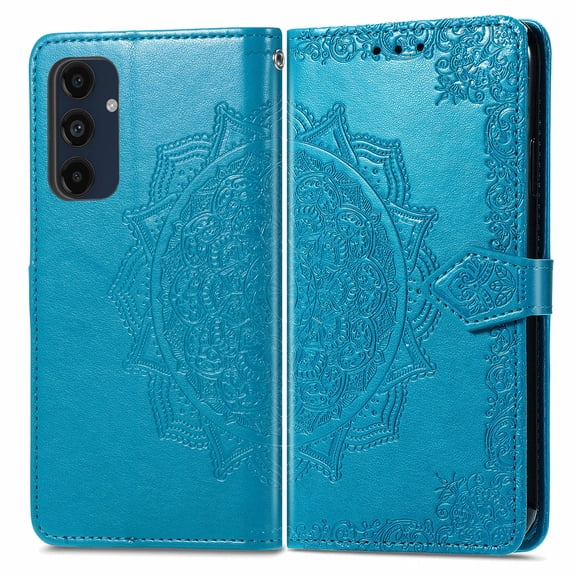 Dteck Wallet Case for Samsung Galaxy S26,Flower Patterned Leather Wallet Flip Magnetic Closure Case Shockproof Protective with Card Slots Phone Cover for Galaxy S26,Blue